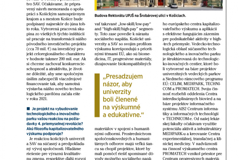 Novinky a články / Rozhovor s rektorom UPJŠ Pavlom Sovákom v časopise DIMENZIE - foto