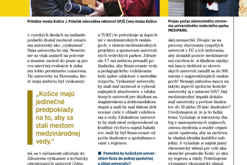 Novinky a články / Rozhovor s rektorom UPJŠ Pavlom Sovákom v časopise DIMENZIE - foto